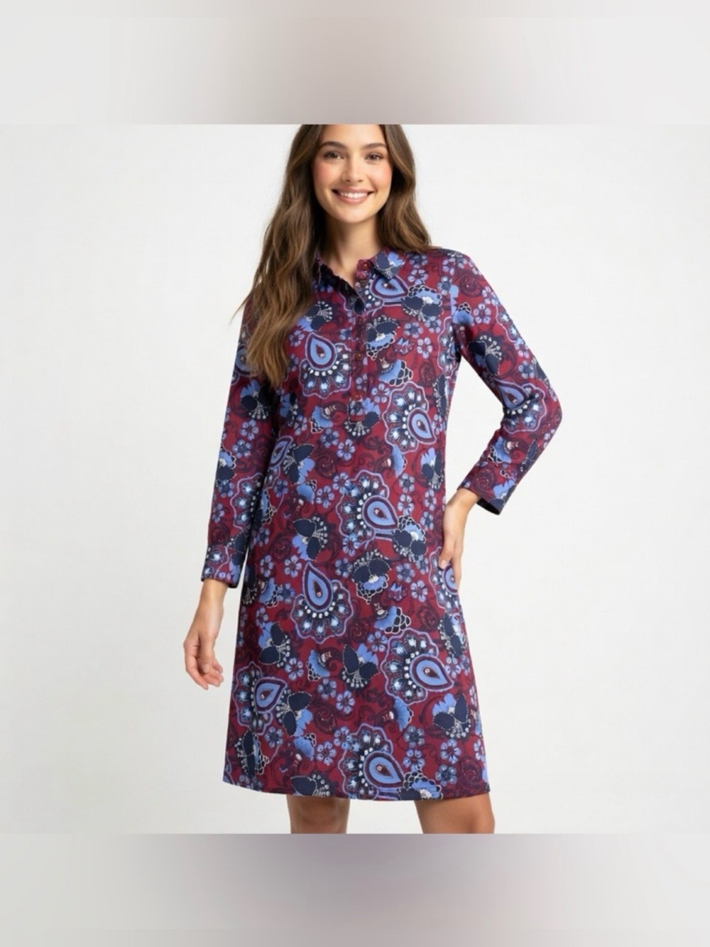 TALBOTS 2Xp Jersey Popover Shirtdress • Jubilant Floral Paisley Knee Length Dres